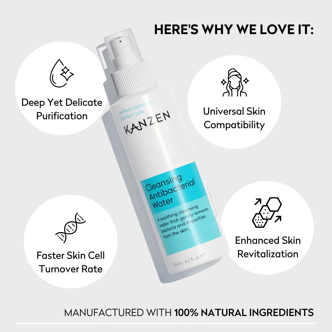 Kanzen Skincare Hypochlorous Cleansing anti Bacterial Spray 125Ml 4.2 Fl Oz | 125Ppm Hypochlorous Acid, Skincare Facial Spray | for Sensitive Skin, Acne Prone Skin, Non Comedogenic | Pure Ingredients
