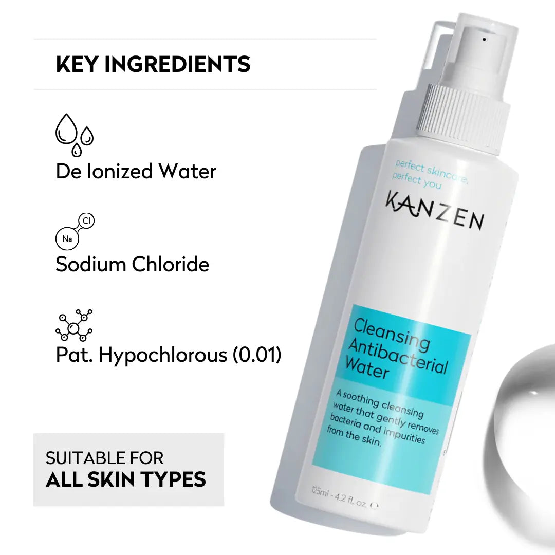 Kanzen Skincare Hypochlorous Cleansing anti Bacterial Spray 125Ml 4.2 Fl Oz | 125Ppm Hypochlorous Acid, Skincare Facial Spray | for Sensitive Skin, Acne Prone Skin, Non Comedogenic | Pure Ingredients